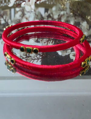 Red Silk Thread Kundan Bangles (Set of 2)