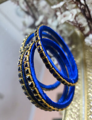 Blue Silk Thread Kundan Bangles (Set of 2)