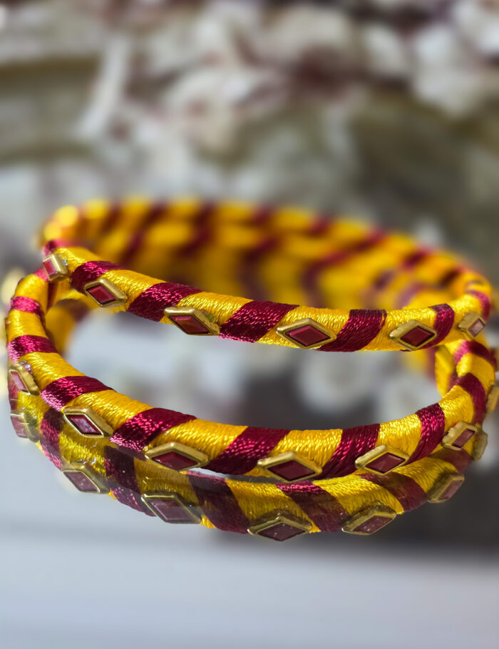 Red yellow kundan bangles