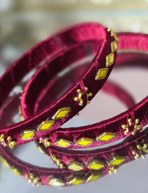 Maroon Silk Thread Kundan Bangles (Set of 2)