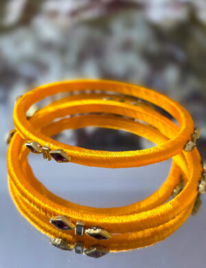 Yellow Silk Thread Kundan Bangles (Set of 2)