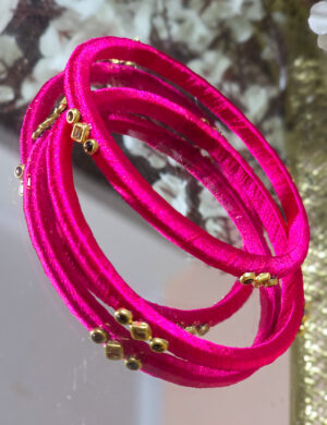 Pink Silk Thread Kundan Bangles (Set of 2)