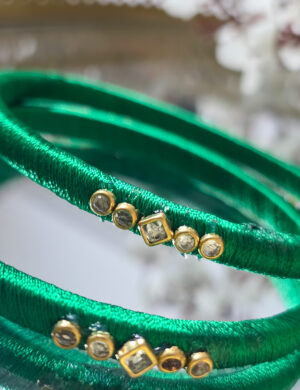 Green Silk Thread Kundan Bangles (Set of 2)