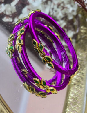 Violet Silk Thread Kundan Bangles (Set of 2)