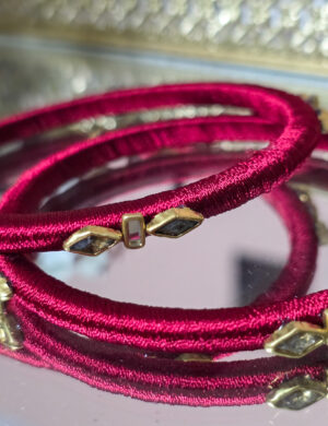 Maroon Silk Thread Kundan Bangles (Set of 2)
