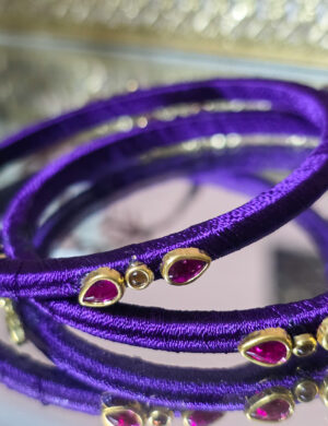 Purple Silk Thread Kundan Bangles (Set of 2)