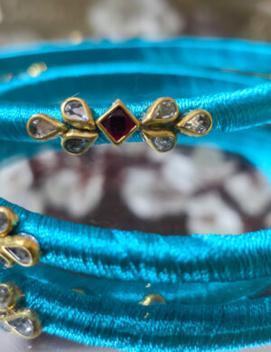 Sky Blue Silk Thread Kundan Bangles (Set of 2)