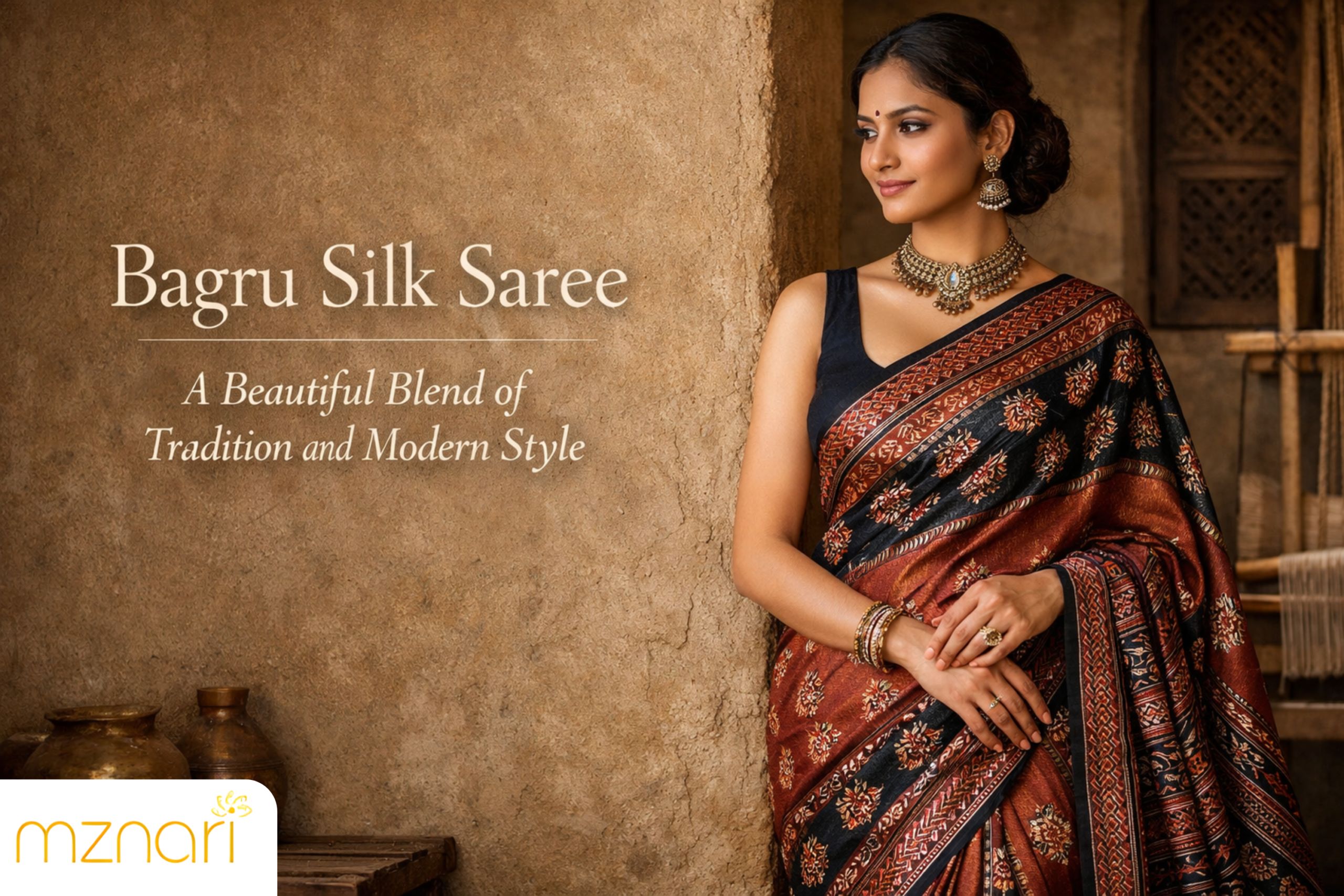 Bagru silk saree traditional block print festive styling