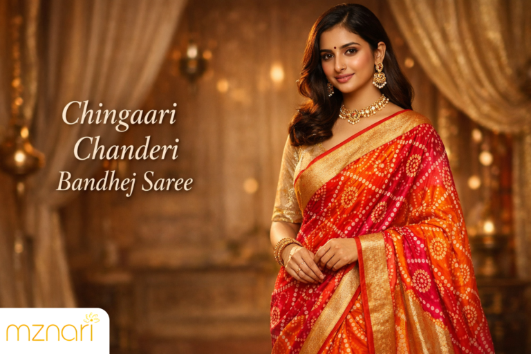 Chingaari Chanderi Bandhej Saree: A Timeless Blend of Tradition and Festive Elegance