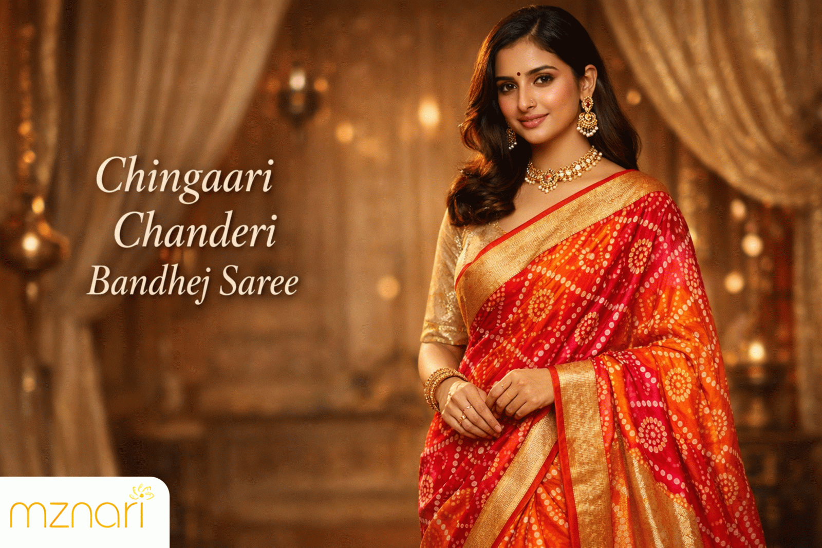 Chingaari Chanderi Bandhej saree festive traditional styling