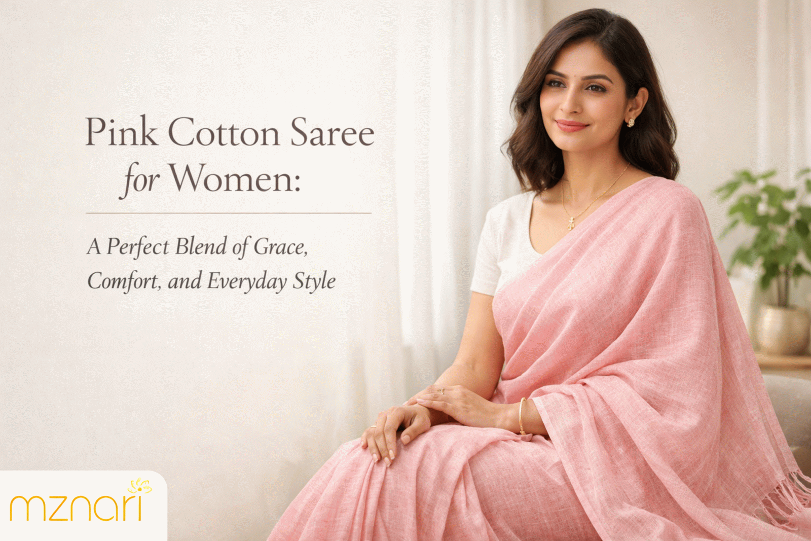 Pink cotton saree for women styled for everyday elegant look