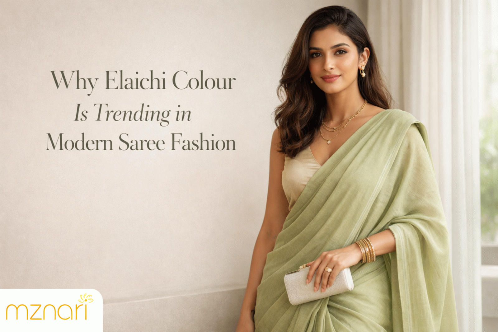 Elaichi colour silk saree elegant festive styling