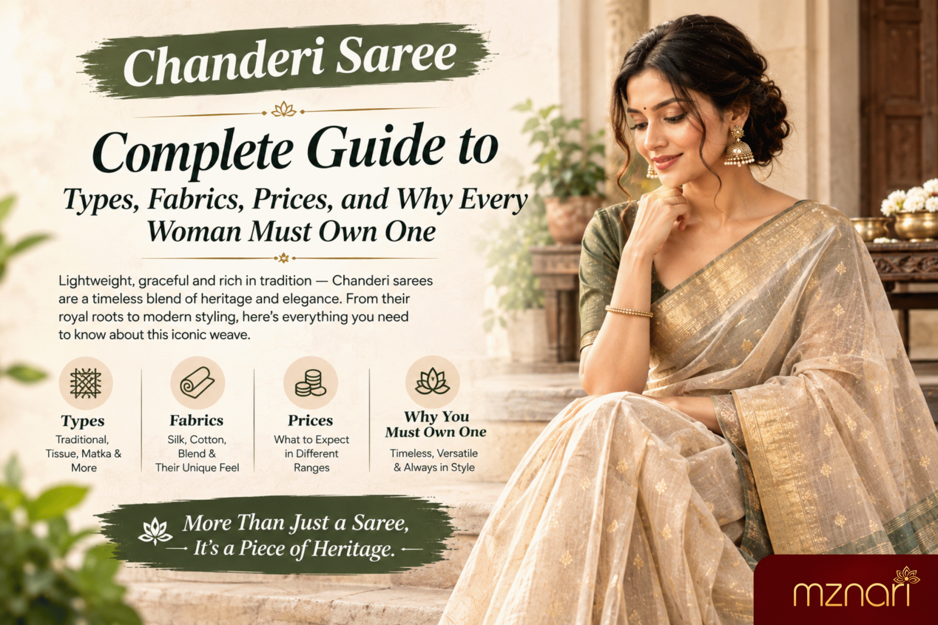 Chanderi saree by Mznari showcasing the lightweight, semi-sheer fabric and traditional